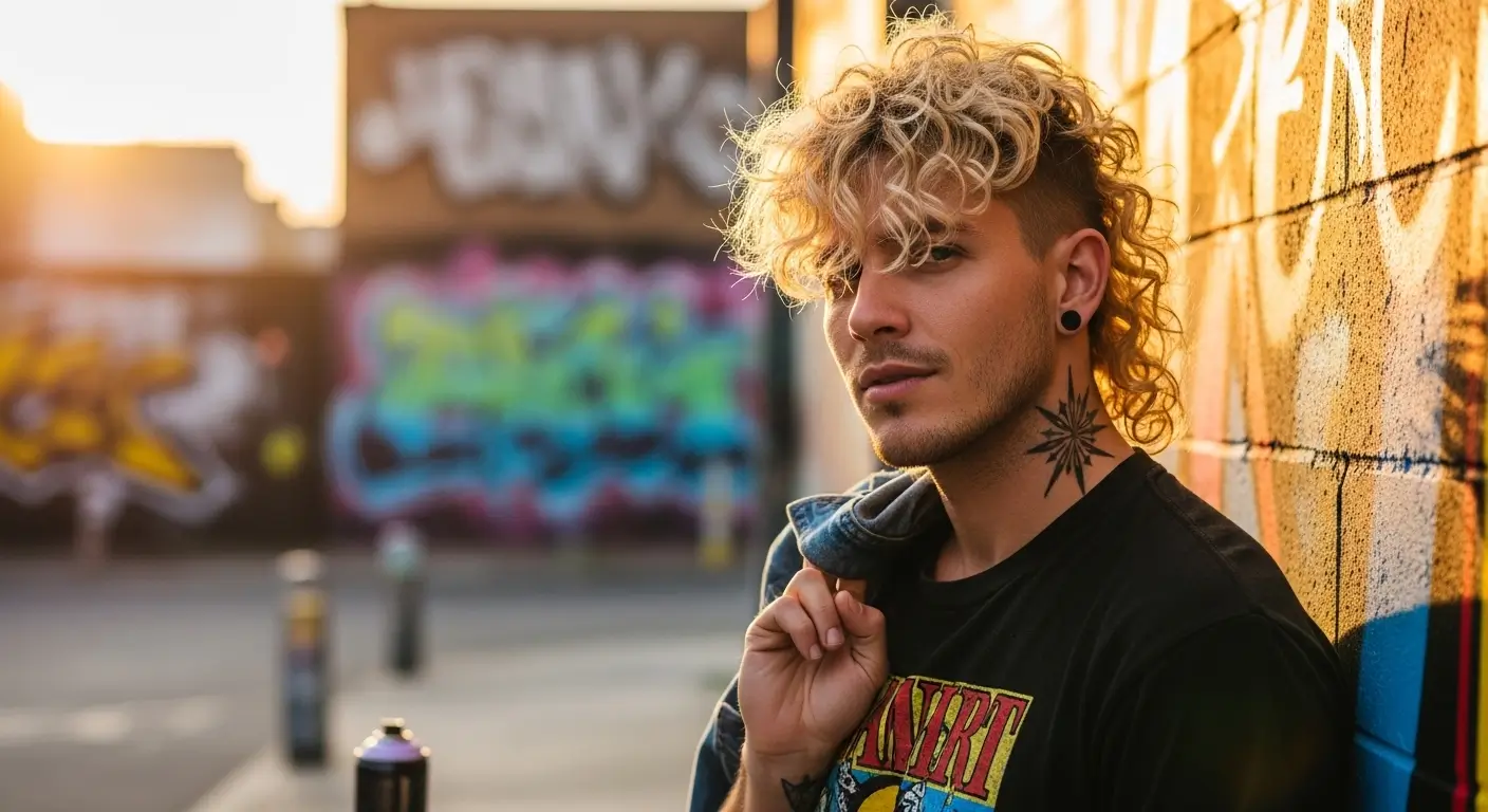 Modern Curly Bleached Mullet