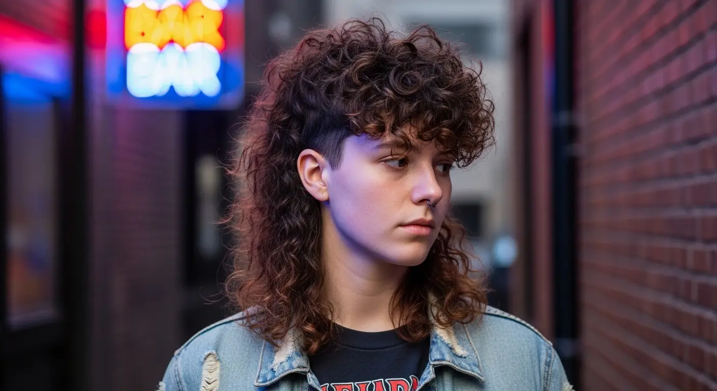 Messy curly shag mullet