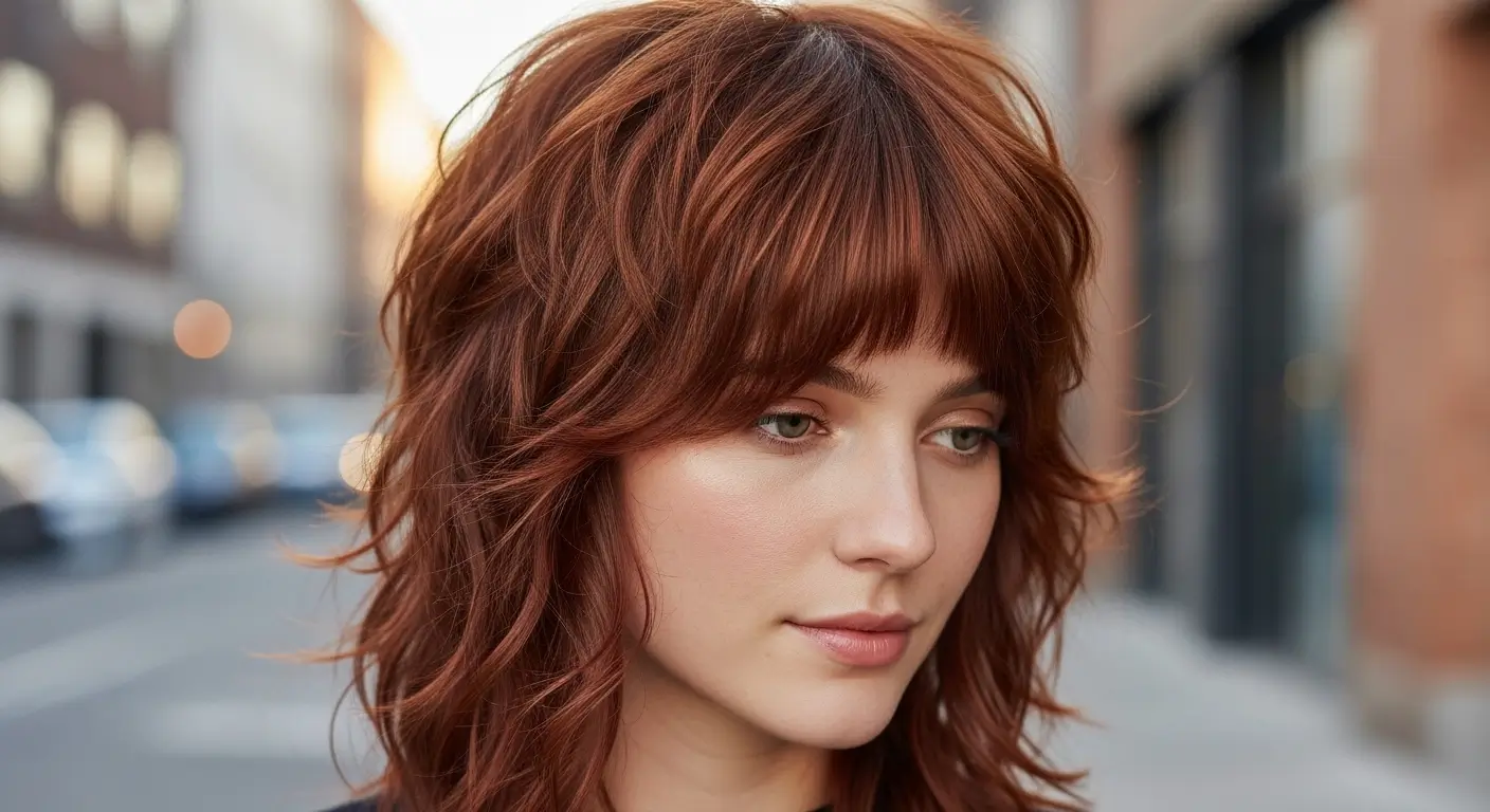 Shaggy mullet with curtain bangs