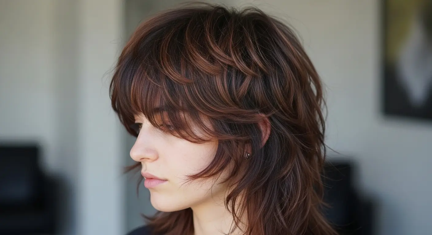 Thick layered shag mullet