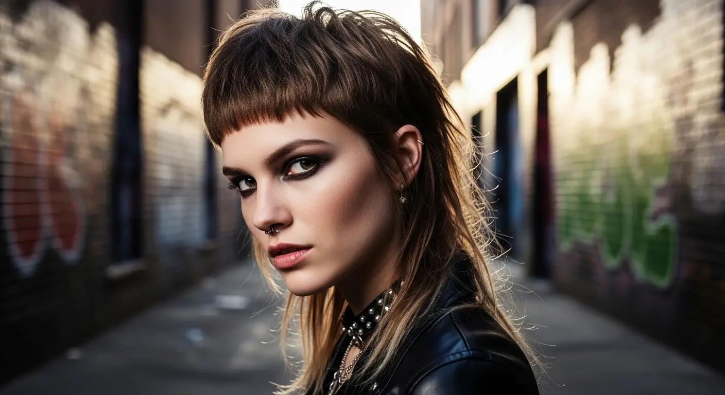 Bold micro bangs shag mullet