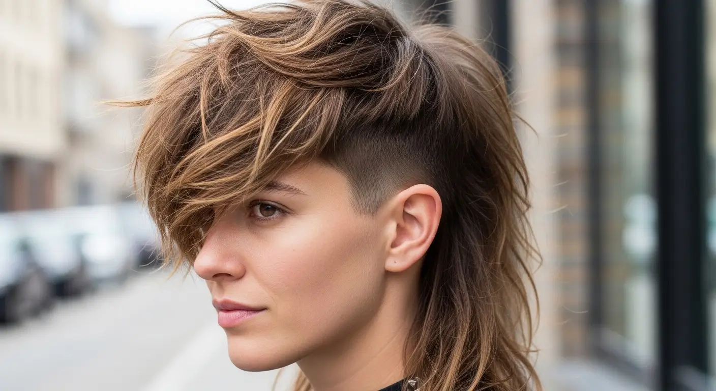 Side-swept shaggy mullet