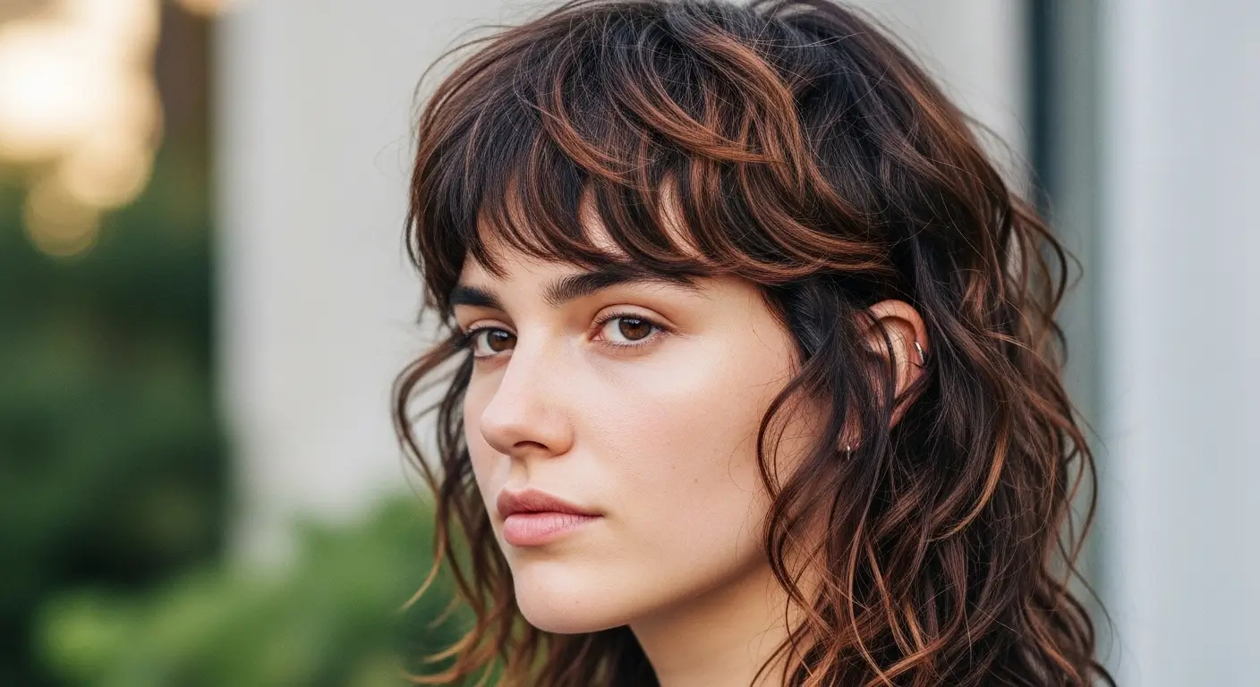 Layered wavy shaggy mullet