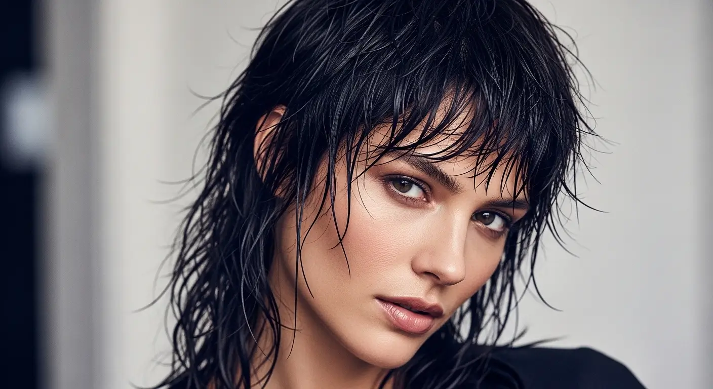 Modern wet shaggy mullet